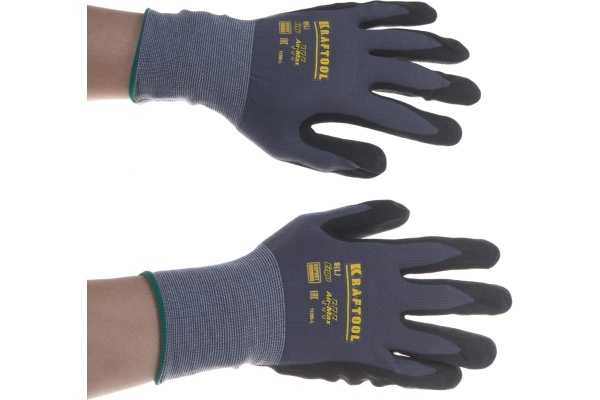 Эластичные перчатки KRAFTOOL Expert, размер L, с покрытием из вспененного нитрила, для точных работ 11285-L