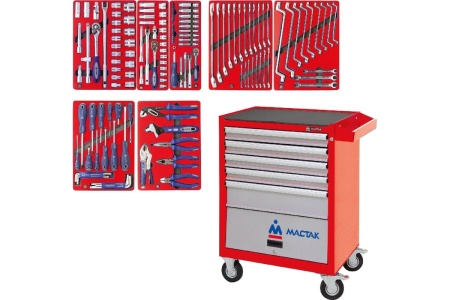 Набор инструментов в красной тележке MACTAK СТАРТ 161 предмет 52-05161R01