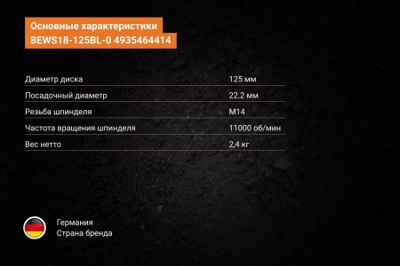 Бесщеточная угловая шлифмашина AEG BEWS18-125BL-0 4935464414 Бесщеточная угловая шлифмашина AEG BEWS18-125BL-0 4935464414