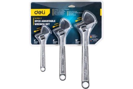 Набор разводных гаечных ключей DELI DL006A-3 150/200/250 мм, 3 шт 104449 Набор разводных гаечных ключей DELI DL006A-3 150/200/250 мм, 3 шт 104449
