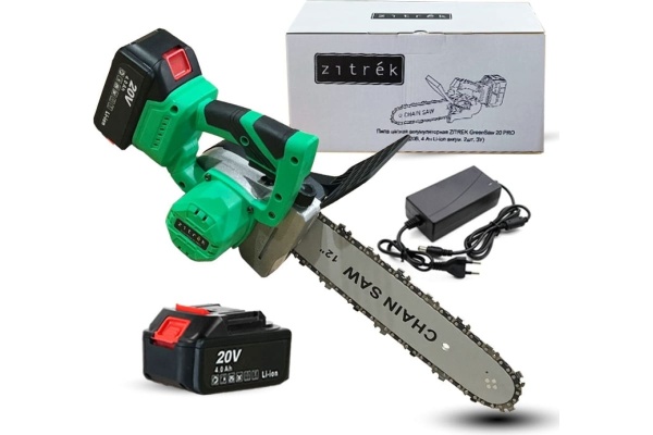 Аккумуляторная цепная пила Zitrek GreenSaw 20 PRO 20 В, 4 Ач, Li-ion аккумуляторы 2 шт, зарядное устройство 082-1852