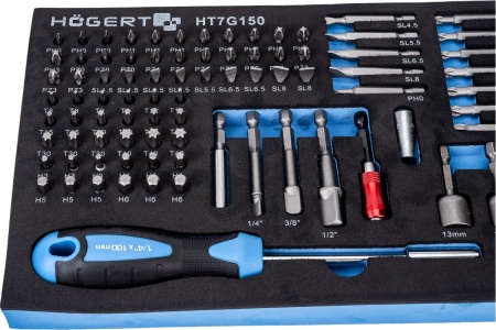 Набор отверток, бит и адаптеров HOEGERT TECHNIK ложемент EVA, 107 шт. HT7G150 Набор отверток, бит и адаптеров HOEGERT TECHNIK ложемент EVA, 107 шт. HT7G150