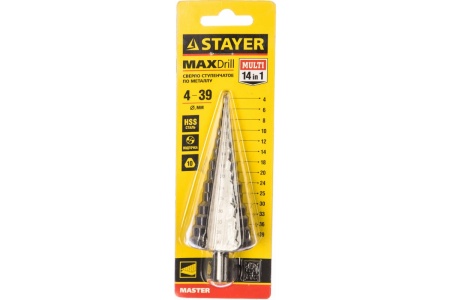 Сверло ступенчатое по металлу (4-39 мм; 14 ступеней; 113 мм) STAYER 29660-4-39-14