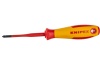 Тонкая отвёртка Knipex VDE 1000V Pozidriv PZ1 крестовая, L стержня 80 мм, 2-комп. рук-ка KN-982501SL