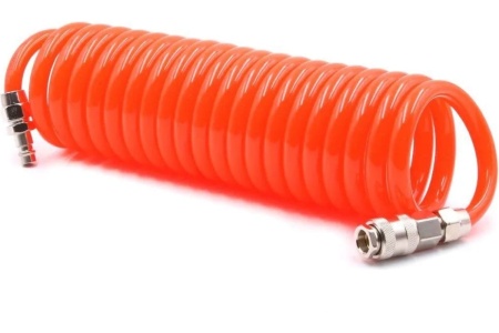 Шланг пневматический полиуретановый спиральный (10 м, 6.5х10 мм, быстросъем Rapid M+F сталь, 10-16 бар, красный) HQ-mech HQ-AH05-1010RED