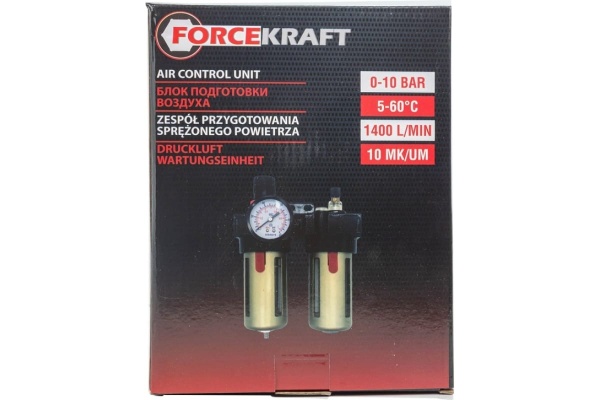 Блок подготовки воздуха фильтр-регулятор+лубрикатор (3/8", 10 Мкм, 1400 л/мин, 0-10 bar, рабочая температура 5-60°) Forcekraft FK-BFC3000 Блок подготовки воздуха фильтр-регулятор+лубрикатор (3/8", 10 Мкм, 1400 л/мин, 0-10 bar, рабочая температура 5-60°) Forcekraft FK-BFC3000