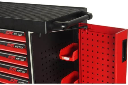 Тележка инструментальная (7 секций, красная, на колесах, с двумя боковыми ящиками) JTC S1070