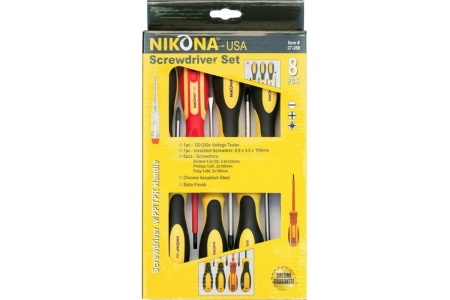 Набор отверток NIKONA с тестером напряжения 125-250V, изоляция, 8пр 27-268