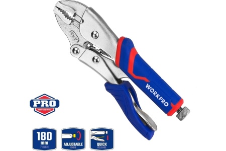 Зажимные клещи WORKPRO 180 мм, 7 дюймов, CR-V, с изогнутыми губками WP231073