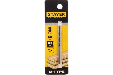 Сверло спиральное по дереву М-образная заточка M-type Professional (3х60х30 мм; HCS) Stayer 2942-060-03_z02 Сверло спиральное по дереву М-образная заточка M-type Professional (3х60х30 мм; HCS) Stayer 2942-060-03_z02