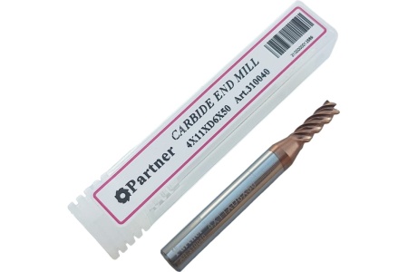 Фреза концевая твердосплавная до 65 НRC Серия 310 (4х11х50 мм; 4-х перая; TiAlSIN; 45 градусов; хв-к 6 мм) Partner 310040