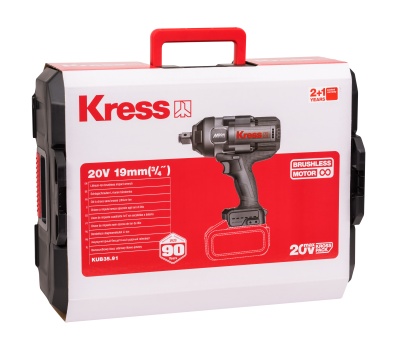 Гайковерт аккумуляторный бесщеточный KRESS KU35.91, 20В, 3/4", 1700 Нм, без АКБ и ЗУ, кейс