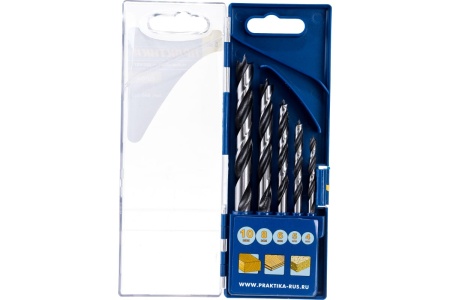 Набор сверл по дереву Профи (5 шт; 4, 5, 6, 8, 10 мм) ПРАКТИКА 640-353