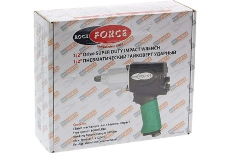 Ударный пневмогайковерт Rockforce Compact с реверсом и регулировкой усилия 1/2'' 600Hм, 8500 об/мин,6.3bar,113 л/мин,1.45кг RF-82542