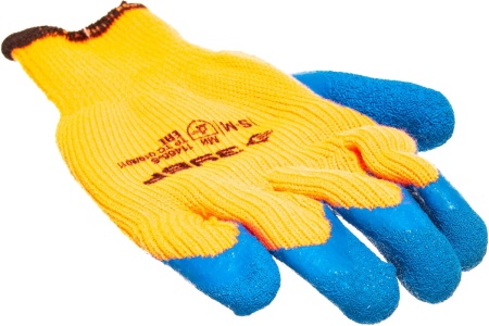 Утепленные, акриловые перчатки с рельефным латексным покрытием Зубр ЭКСПЕРТ 10 класс, сигнальный цвет, р.S-M 11465-S
