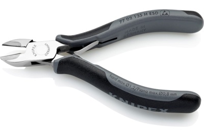 Бокорезы для электроники KNIPEX ESD с лезвиями из твёрдосплава, округлая головка, 135 мм, 2-комп антистатические ручки KN-7702135HESD