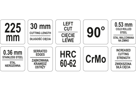 Ножницы по металлу YATO изогнутые, левые, 225мм YT-1913