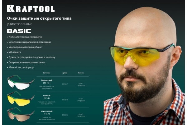 Защитные очки KRAFTOOL Basic прозрачные 110317
