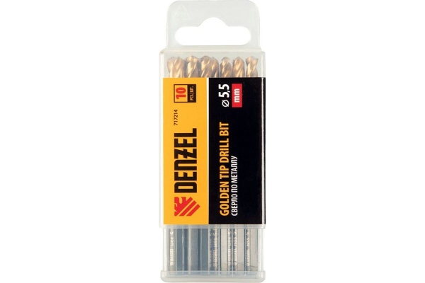 Сверло по металлу Golden Tip 5.5 мм, HSS-Tin, 10 шт, DIN 338 Denzel 717214