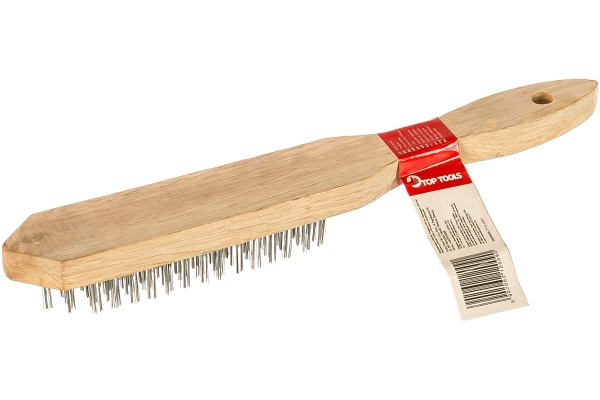 Проволочная щетка, 5 рядов проволоки, деревянная рукоятка Top Tools 14A605