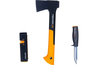 Набор Fiskars: универсальный топор Х7, нож К40, точилка для топоров и ножей 1059024