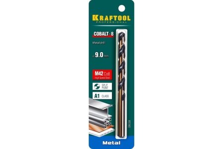 Сверло по металлу COBALT HSS-Co 8% сталь М42 (9х125 мм) Kraftool 29656-9