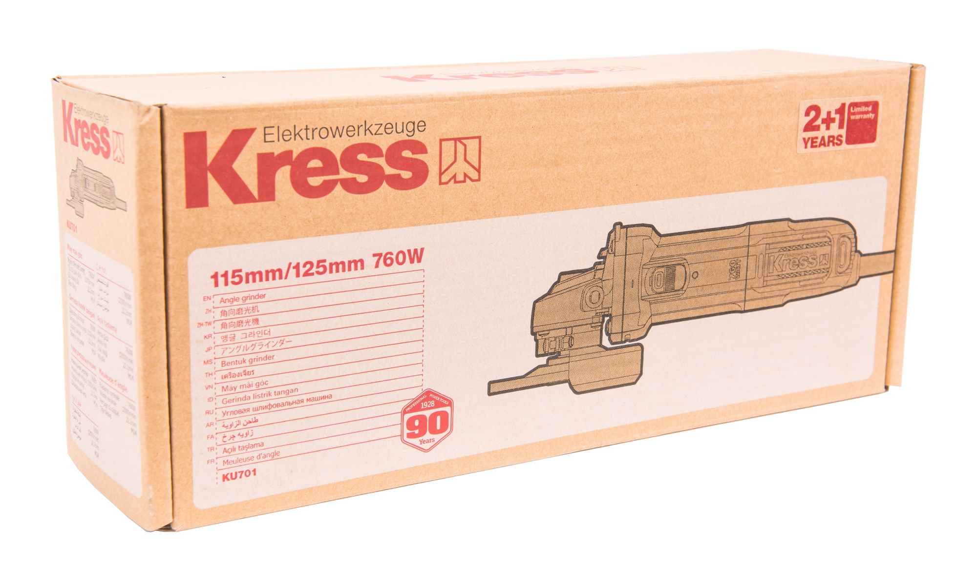 Угловая шлифмашина KRESS, KU701, 760 Вт, 115/125 мм. Картонная коробка