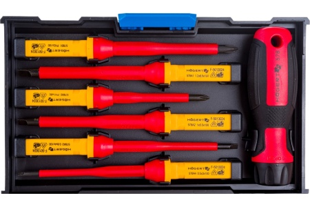 Набор диэлектрических отверток для точных работ HOEGERT TECHNIK 1000 V, сталь S2, 13 пр. HT1S997