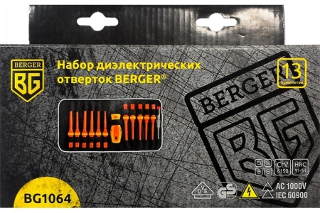 Набор диэлектрических отверток до 1000V, 13шт Berger BG BG1064