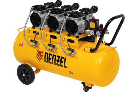 Безмаслянный малошумный компрессор Denzel DLS 1800/100,1800 Вт, 3x600, 100 л, 345 л/мин 58028
