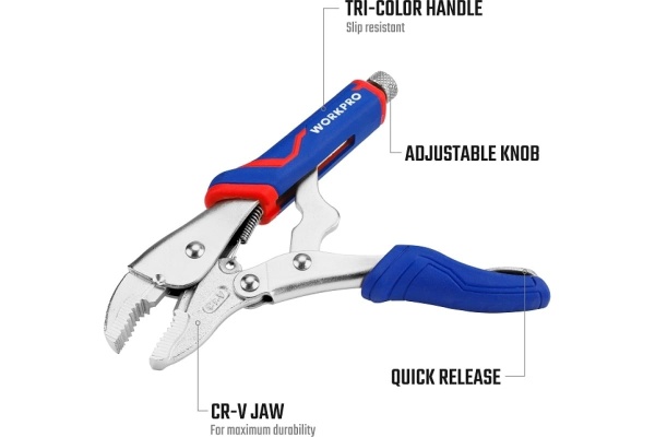 Зажимные клещи WORKPRO 250 мм, 10 дюймов, CR-V, с изогнутыми губками WP231074