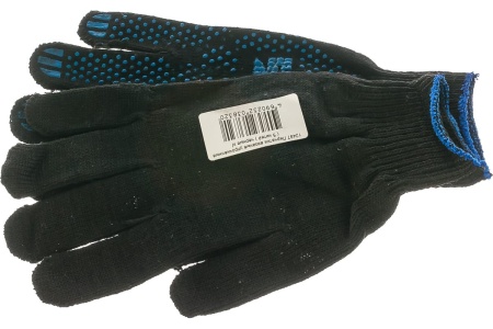 Вязаные упрочненные перчатки РОС черные, х/б с ПВХ 12497