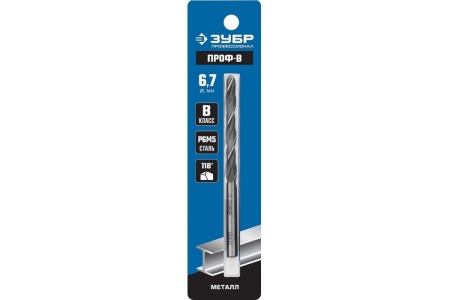 Сверло по металлу ЗУБР Профессионал сталь Р6М5, 6.7х101 мм 29621-6.7 Сверло по металлу ЗУБР Профессионал сталь Р6М5, 6.7х101 мм 29621-6.7