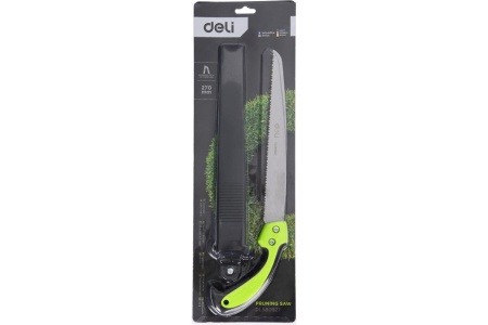 Садовая пила с ножнами DELI DL580927 270 мм, сталь 65MN, 7 зубьев на дюйм, обрезиненная ручка, 3D заточка, двухрядное распределение кромок 114779