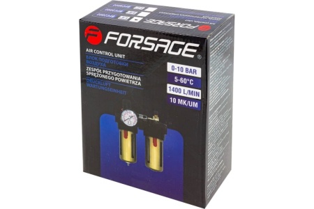 Блок подготовки воздуха 1/2" фильтр-регулятор+лубрикатор (10 Мк, 1400 л/мин, 0-10 bar, рабочая температура 5-60°) Forsage F-BFC4000 Блок подготовки воздуха 1/2" фильтр-регулятор+лубрикатор (10 Мк, 1400 л/мин, 0-10 bar, рабочая температура 5-60°) Forsage F-BFC4000