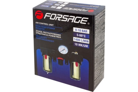 Блок подготовки воздуха с нижним расположением регулятора 3/8" фильтр-регулятор+лубрикатор (10 Мк, 1400 л/мин, 0-10 bar, рабочая температура 5-60°) Forsage F-BC3000