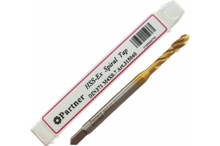 Метчик Partner M4х0.7 HSSE, DIN371, спиральная канавка, Н6, TiN 315040