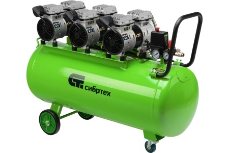 Безмаслянный малошумный компрессор СИБРТЕХ МБ 2250/100, 2250 Вт, 100л, 400 л/мин 58008