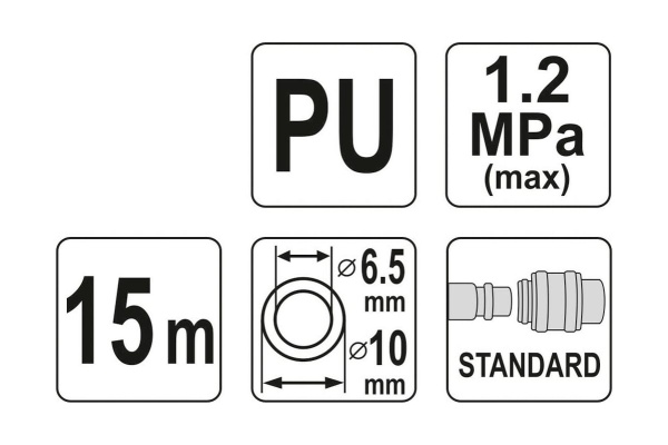 Шланг спиральный (15 м; 6.5х10 мм; PU) YATO YT-24206