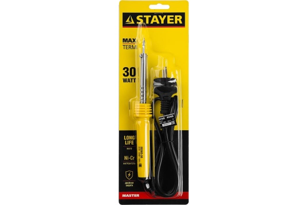 Паяльник Stayer MAXTerm с пластмассовой рукояткой жало-конус 30Вт 55305-30