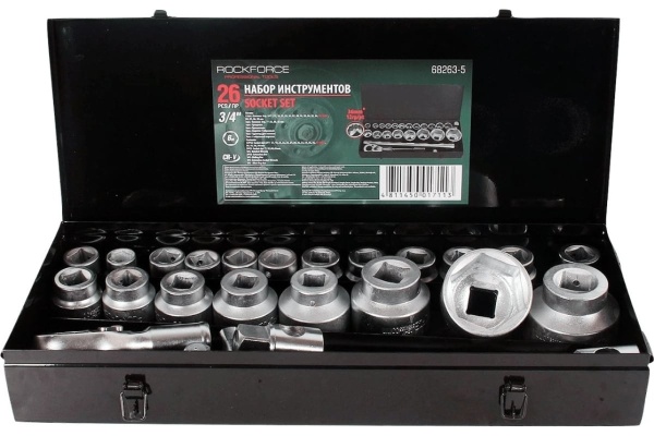 Набор торцевых головок ROCKFORCE 3/4"DR 6-гранных, 17-50 мм, 1"DR, 26 предметов RF-68263-5