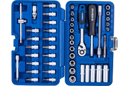 Набор торцевых головок с трещоткой КОБАЛЬТ 1/4" Cr-V 46 предметов 791196-46