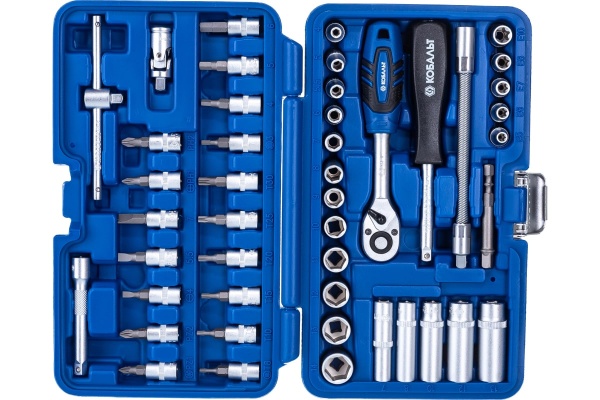 Набор торцевых головок с трещоткой КОБАЛЬТ 1/4" Cr-V 46 предметов 791196-46