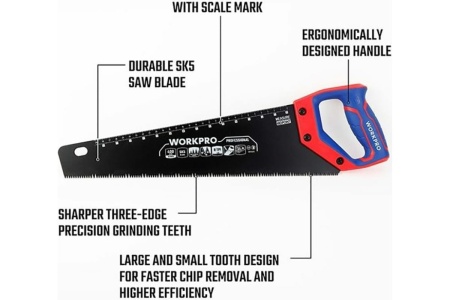 Ножовка по дереву WORKPRO c тефлоновым покрытием, 400 мм, SK5 WP215013