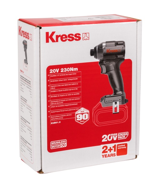 Винтоверт аккумуляторный бесщеточный ударный KRESS KUB61.9, 20В, 230 Нм, без АКБ и ЗУ, коробка Винтоверт аккумуляторный бесщеточный ударный KRESS KUB61.9, 20В, 230 Нм, без АКБ и ЗУ, коробка