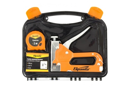 Набор SPARTA степлер мебельный регулируемый, скобы 500 шт, рулетка 2 м, тип скобы 53, 6-14 мм  42003