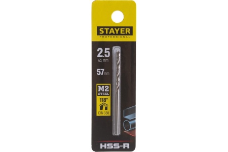 Сверло по металлу DIN 338 Professional (2.5х57х30 мм; HSS-R; М2) Stayer 29602-2.5 Сверло по металлу DIN 338 Professional (2.5х57х30 мм; HSS-R; М2) Stayer 29602-2.5