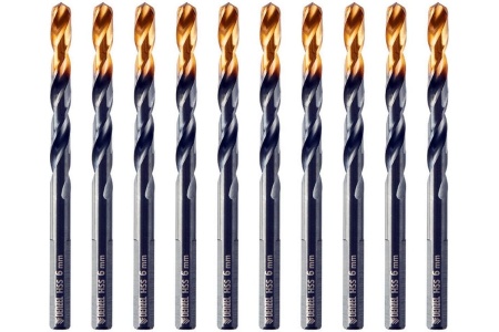 Сверло по металлу Golden Tip 6 мм, HSS-Tin, 10 шт, DIN 338 Denzel 717215