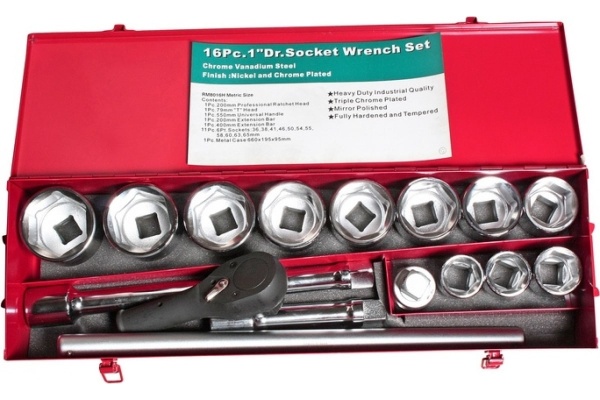 Набор торцевых 6-гранных головок 1", 36-65 мм, 16 предметов JTC H816M