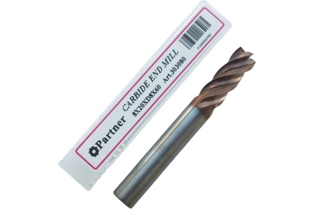 Фреза концевая твердосплавная по нержавеющей стали Серия 303 (8х20х60 мм; 4-х перая; TiAlSIN; 38/41 градусов) Partner 303080
